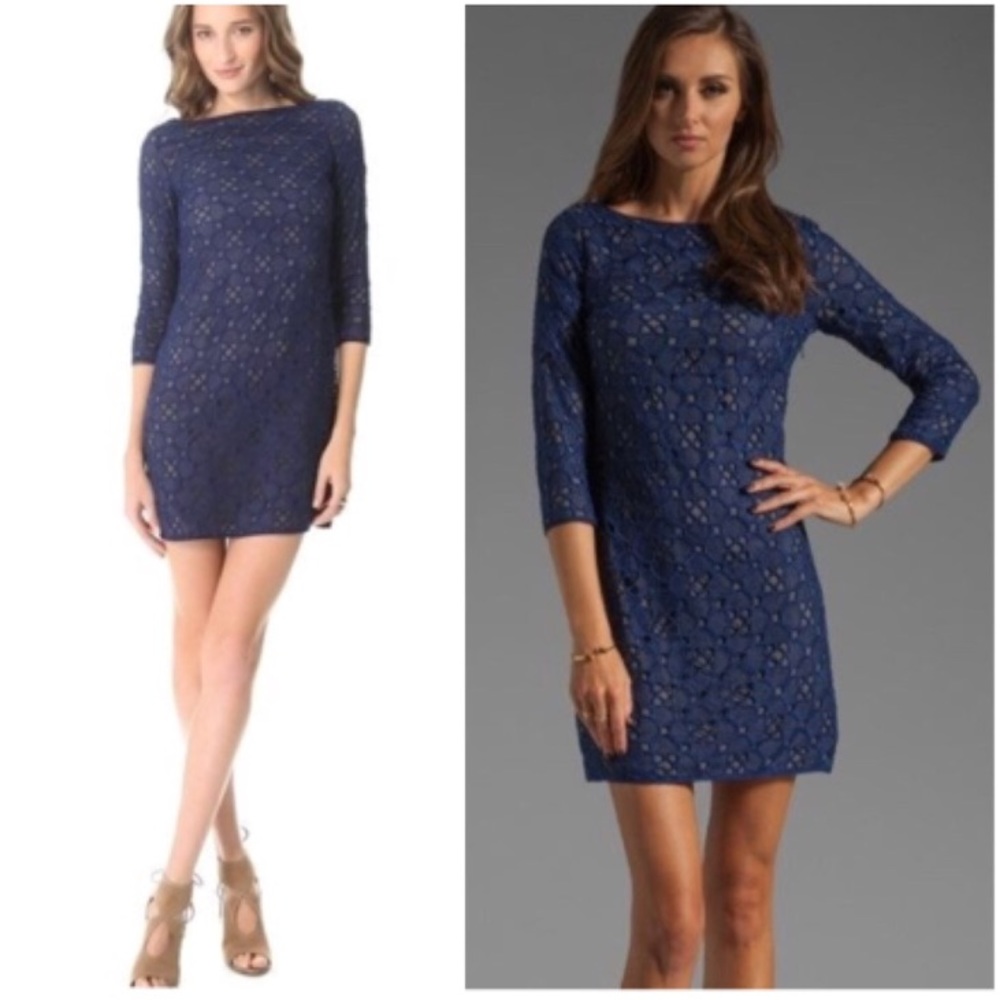 Catherine Malandrino Navy Embroidered Eyelet Dress